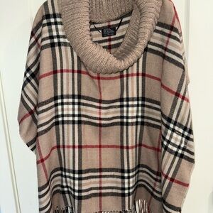 Chic Plaid Cowl Neck Sweater Poncho